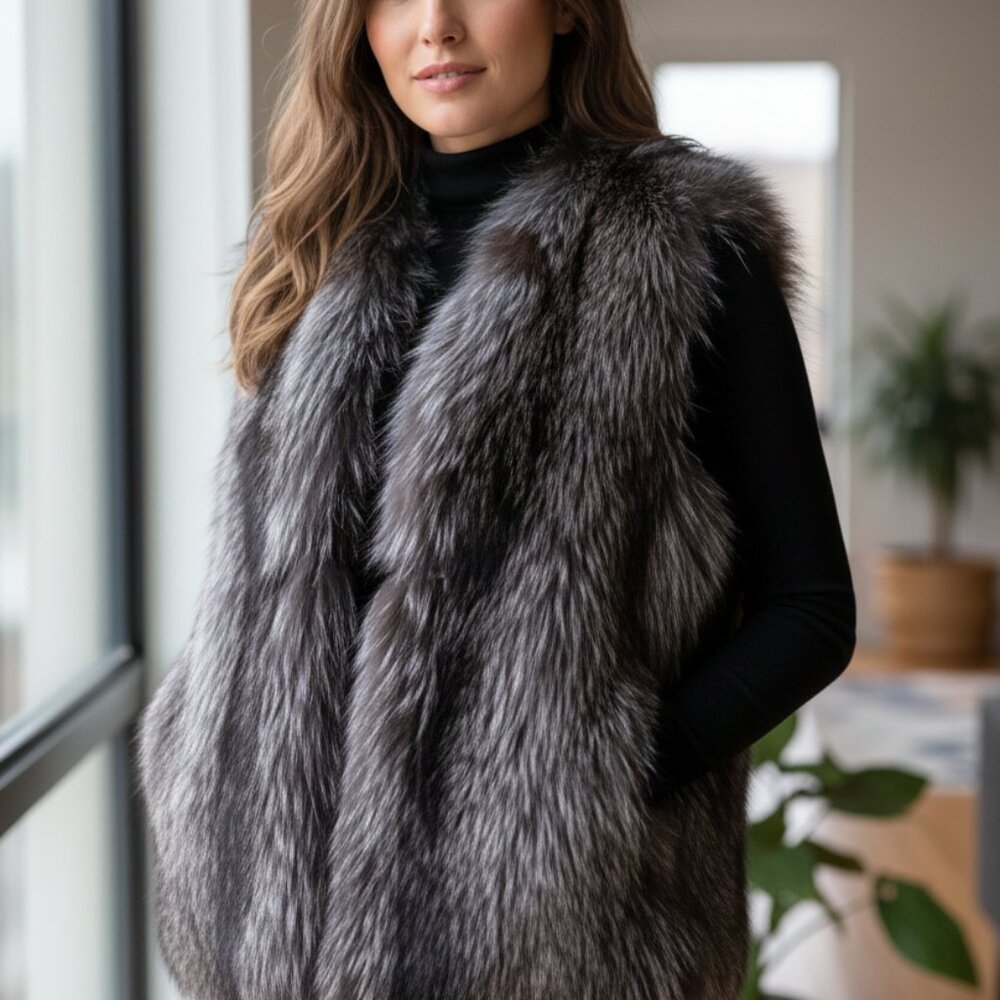 Michael Kors Real Silver Fox Fur Designer Vest Size Med
